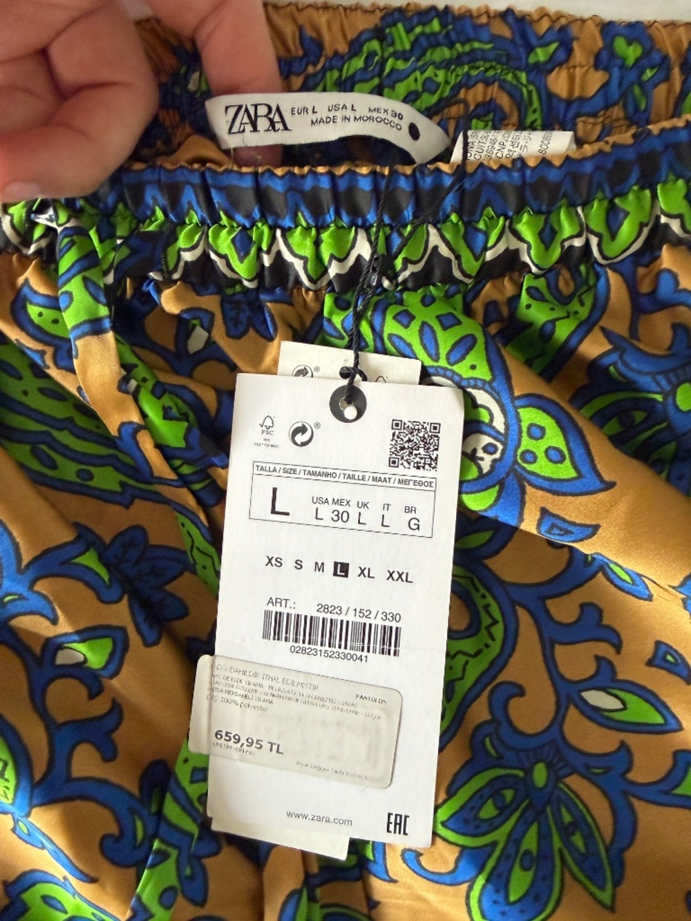 Zara Printed Matching Set NWT L Blouse + Wide Leg Pants Blue Green Paisley - Picture 8 of 8